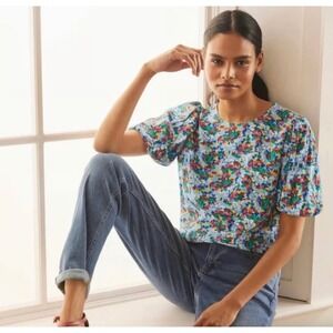 Boden Sz 6 Hazel Puff Sleeve Ditsy Floral Bloomcore Top Blouse Preppy Colorful